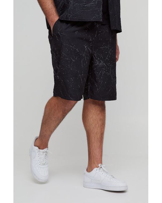 Boohoo Black Plus Relaxed Fit Printed Crinkle Shorts