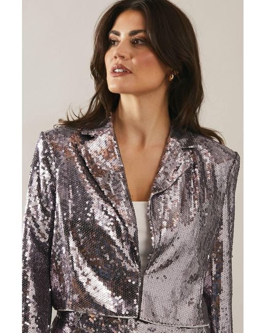 Wallis Gray Sequin Crop Blazer