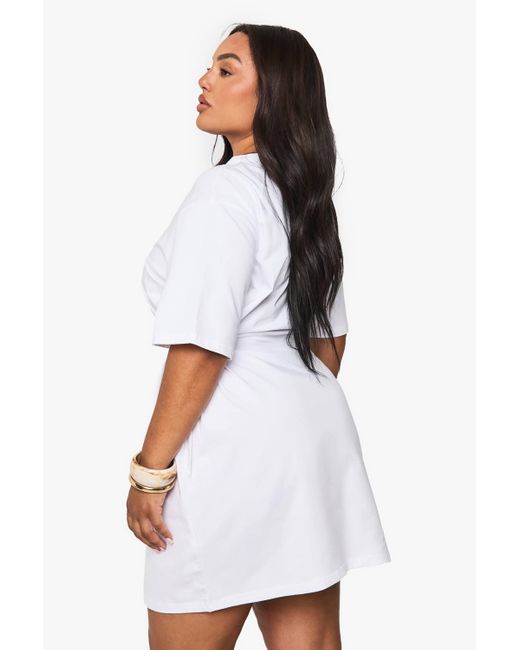 Boohoo White Plus Tie Side T Shirt Dress
