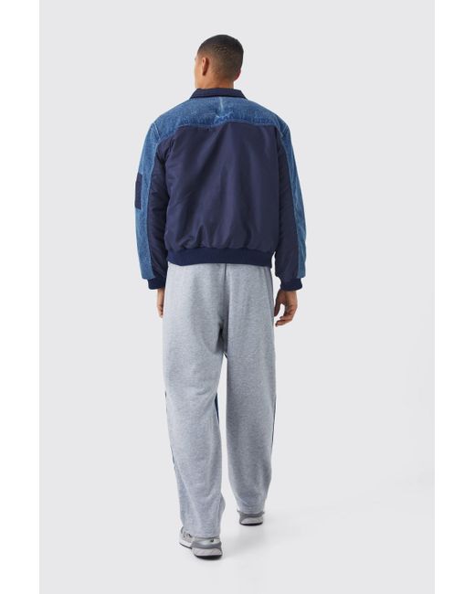 BoohooMAN Blue Baggy Fit Elastic Waist Hybrid Sweatpants Jean for men