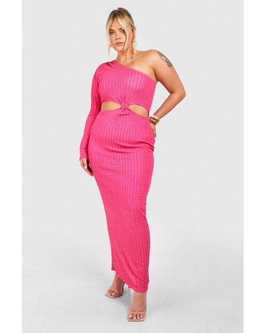 Boohoo Pink Plus Textured Cut Out One Shoulder Maxi Dress