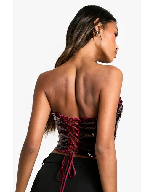 Boohoo Black Premium Sequin Lace Up Back Corset Top