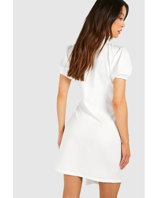 Boohoo White Tall Woven Short Sleeve Wrap Blazer Dress