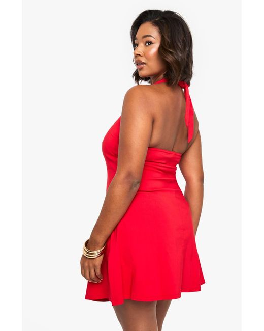 boohoo plus red dress boohoo Women's Plus Halterneck Midi Dress in Red | Size: 22
