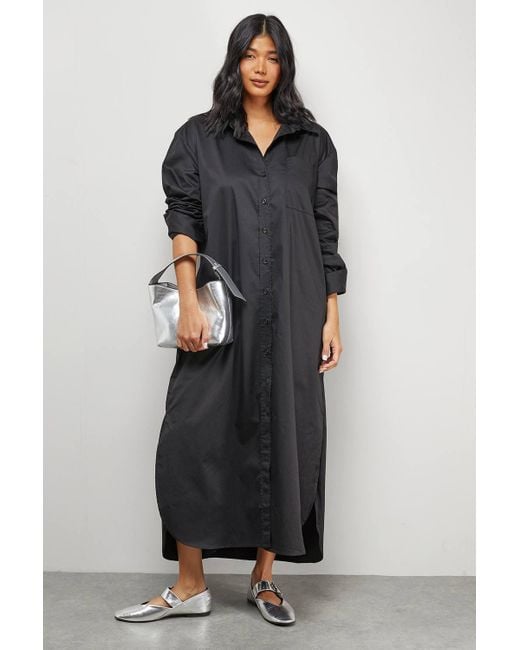 Warehouse Black Oversized Side Split Midi Shirt Dress