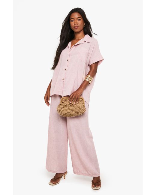 Boohoo Pink Woven Short Sleeve Shirt & Trouser Co-Ord