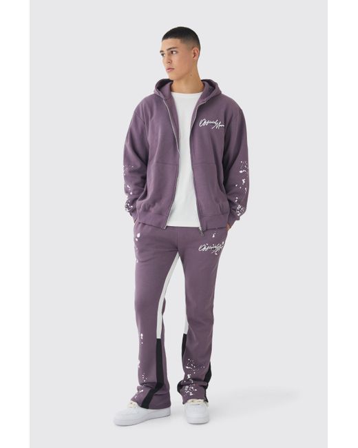 BoohooMAN Oversize Trainingsanzug mit Graffiti-Print und Farbspritzern in Purple für Herren