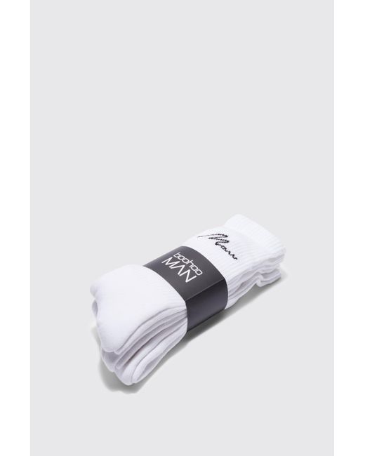 Boohoo 3 Pack Man Script Sport Socks in White for Men | Lyst