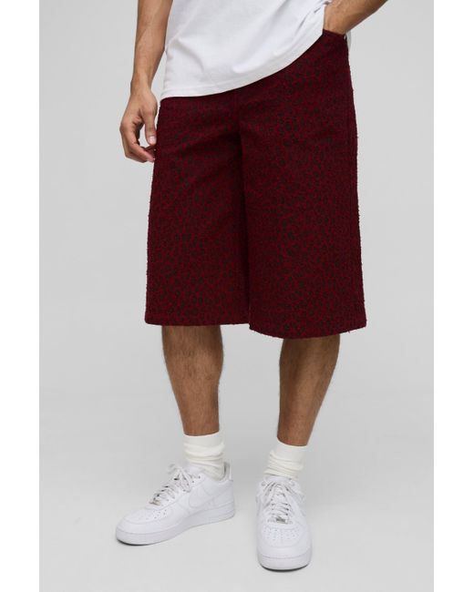 BoohooMAN Zerrissene Leopardenprint Jorts in Red für Herren