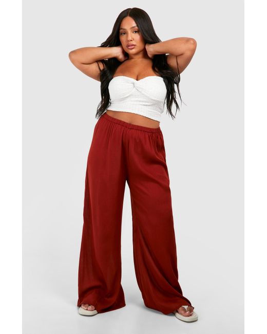 Plus Cheesecloth Wide Leg Trouser Boohoo de color Red