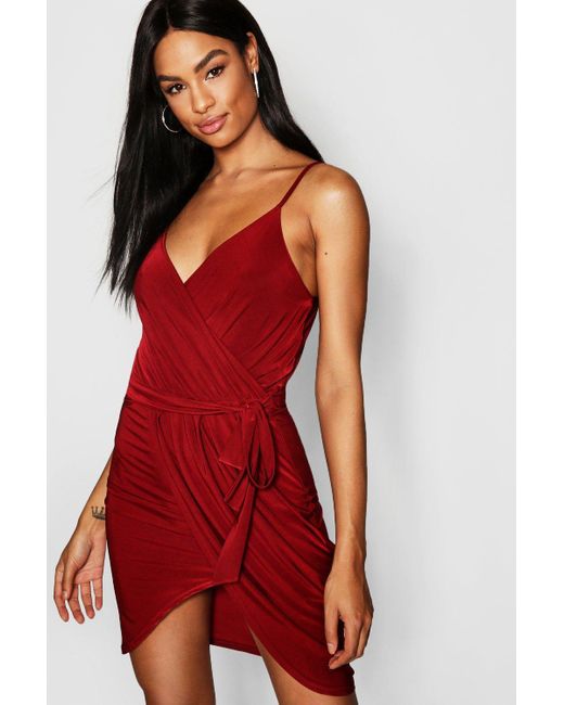 boohoo slinky wrap dress