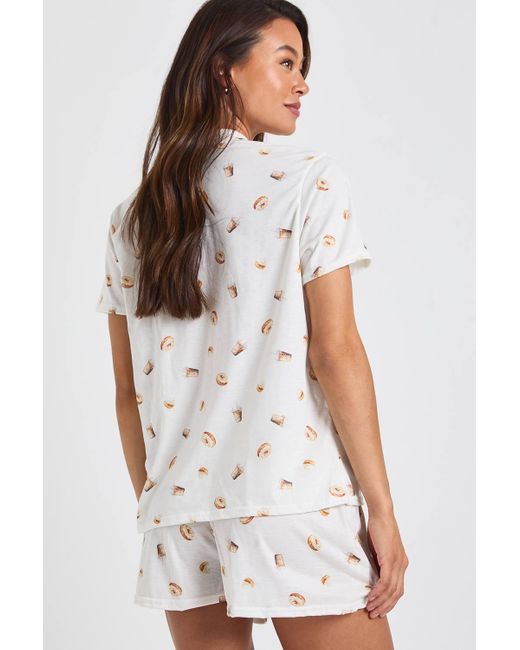 Boohoo White Tall Ice Cream Print Short Sleeve Shirt & Shorts Pyjama Set