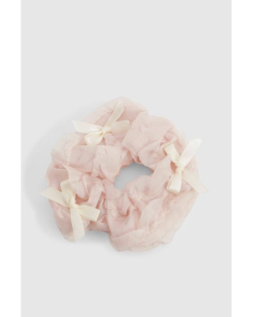Boohoo Pink Bow Detail Ruched Scrunchie