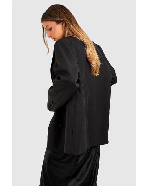 Boohoo Black Double Breasted Relaxed Fit Tailored Blazer