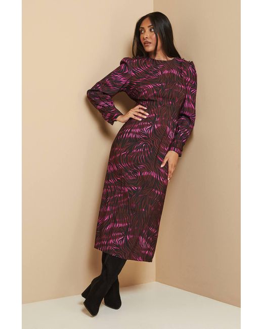 Wallis Pink Petite Printed Button Shoulder Midi Dress