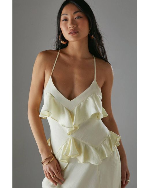Warehouse Gray Petite Ruffle Detail Bias Satin Dress