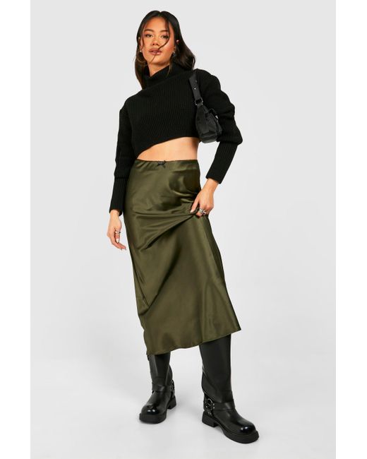 Boohoo Green Lingerie Trim Satin Slip Maxi Skirt