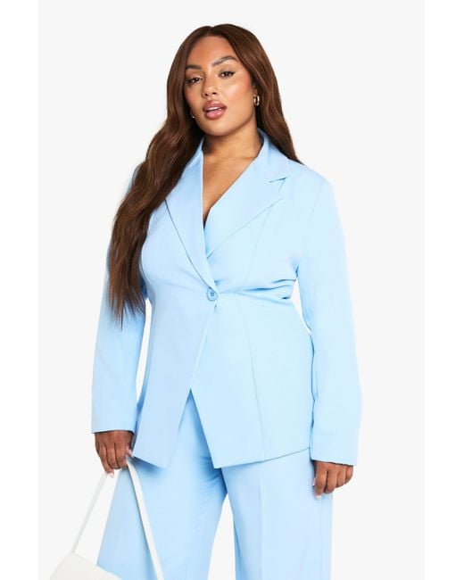 Boohoo Blue Plus Longline Single Button Blazer