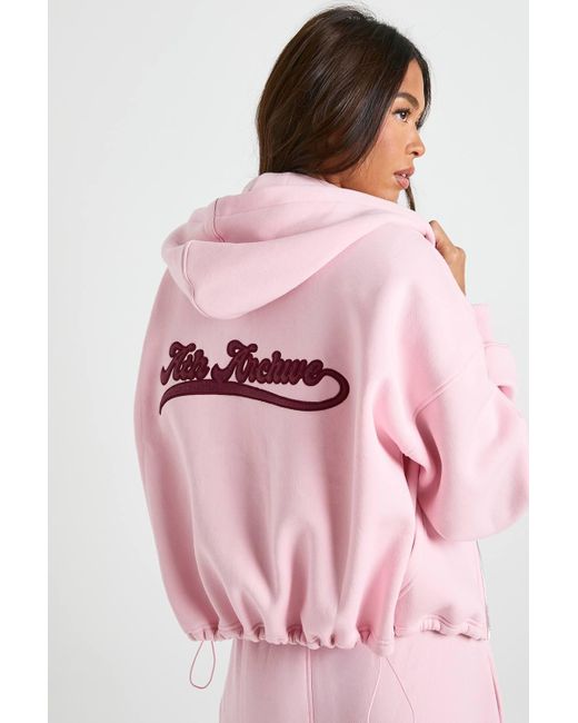 Boohoo Pink Ath Archive Self Fabric Applique Zip Through Hoodie