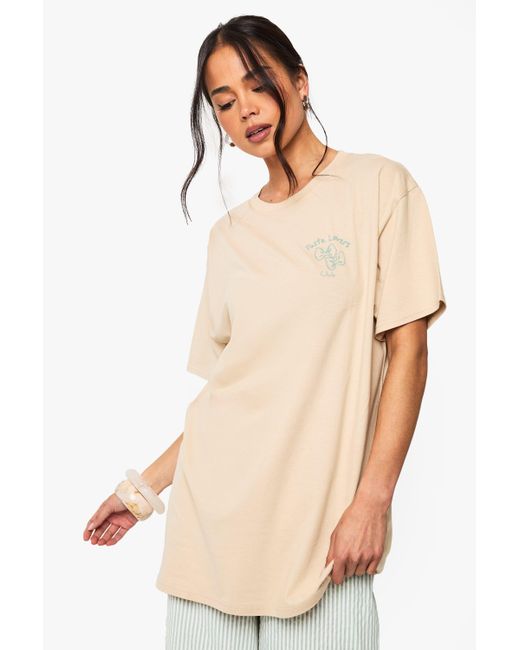 Camiseta Oversize Con Estampado De Pasta Boohoo de color Natural
