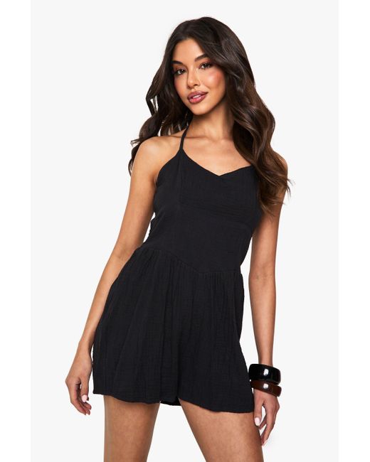 Mono Corto De Estopilla Texturizado Boohoo de color Black