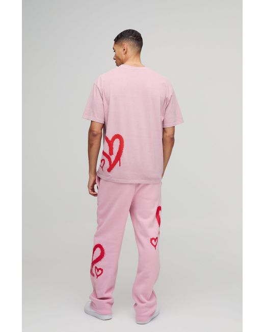 Boohoo Pink Oversized Washed Graffiti Heart Graphic T-Shirt