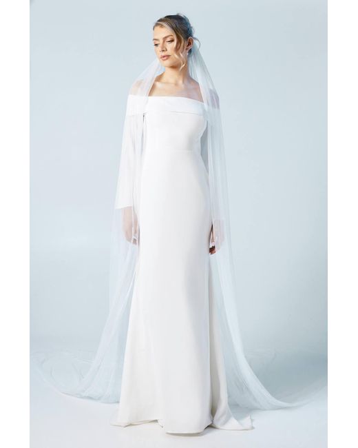 Coast Blue Long Sleeve Bardot Crepe Maxi Wedding Dress