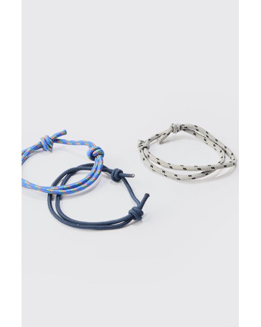 3 Pack Rope Adjustable Bracelets In Multi Boohoo de color Blue