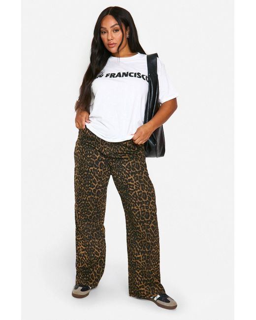 Boohoo Brown Plus Leopard Print Stretch Straight Leg Jean