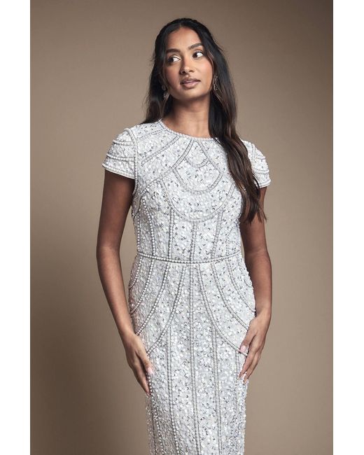 Coast Pearl Embellished Cap Sleeve Wedding Dress in Blue | Lyst