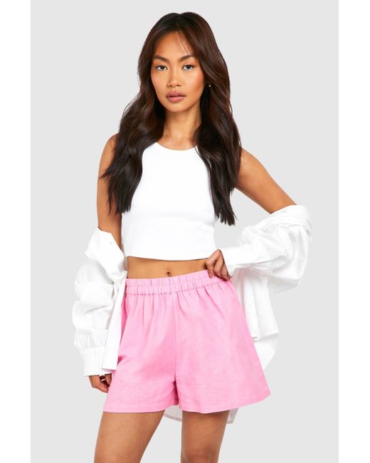 Linen Blend Shorts Boohoo de color Pink