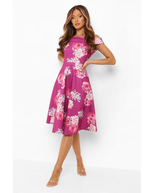 off the shoulder midi skater dress