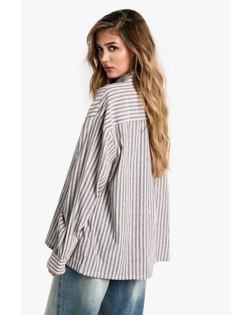Boohoo Brown Mixed Mocha Stripe Oversized Shirt