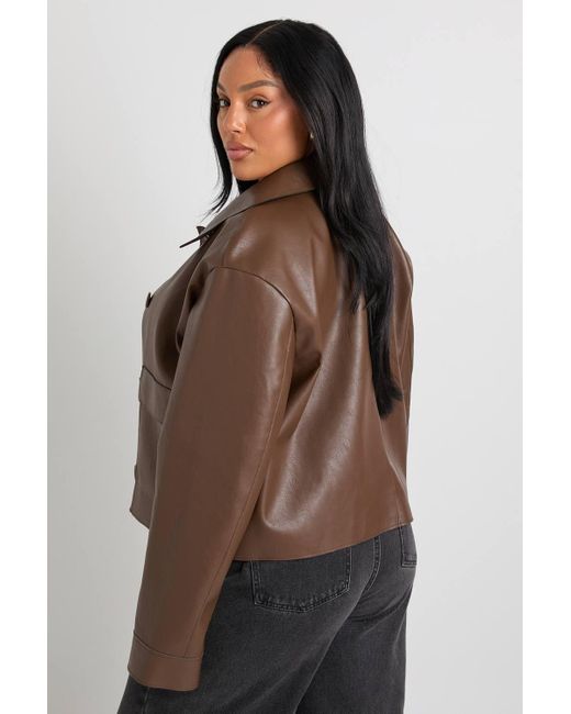 Boohoo Brown Plus Collared Button Down Jacket
