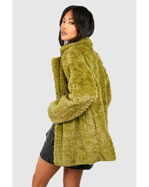 Boohoo Green Textured Faux Fur Longline Coat
