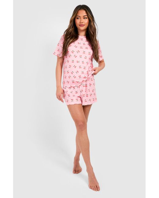 Cherry Short Pyjama Set Boohoo de color Pink