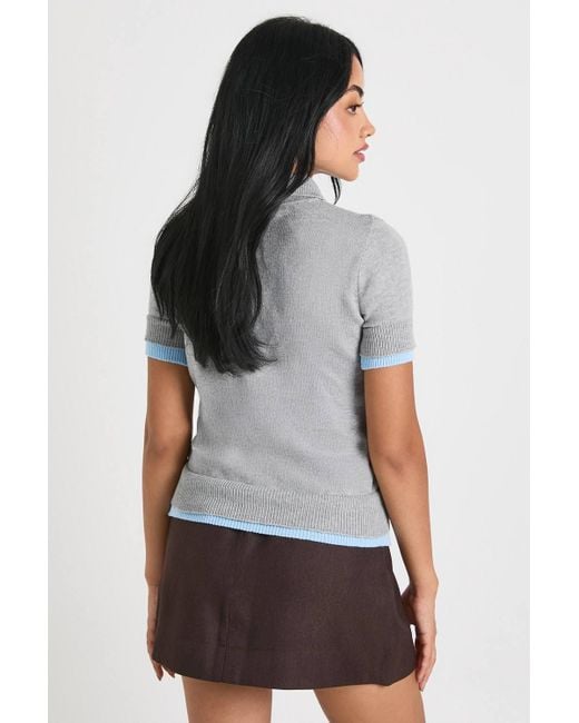 Boohoo Gray Double Layer Knitted Lightweight Polo Top
