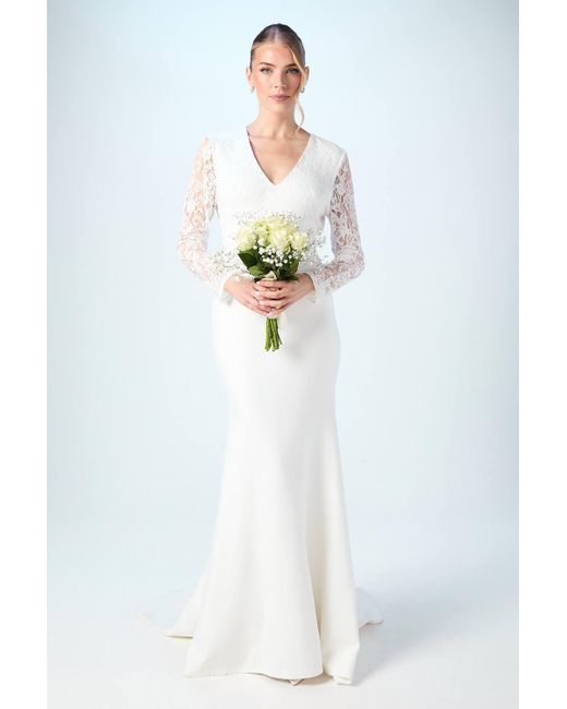 Coast Women's White Lace V Neck Wedding Dress With Open Back Coast Women's White Lace V Neck Wedding Dress With Open Back