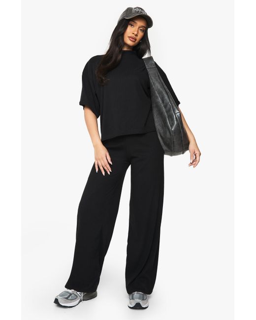 Conjunto De Pantalón De Pernera Ancha Y Top Oversize De Canalé Boohoo de color Black