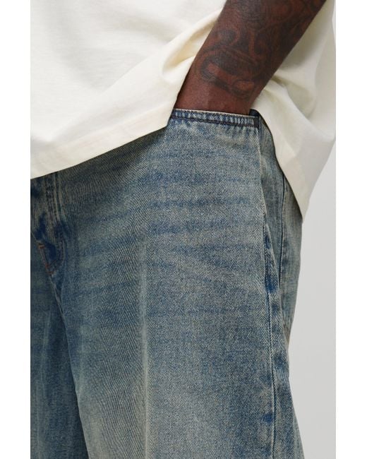 BoohooMAN Plus Relaxed Fit Tinted Jorts in Blue für Herren