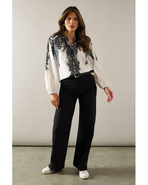 Wallis White Placement Print Button Through Top