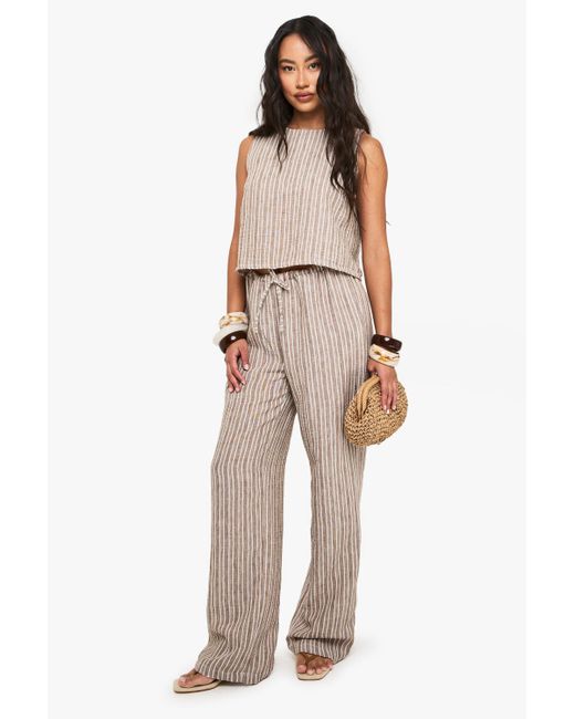 Boohoo Brown Linen Look Straight Leg Trouser