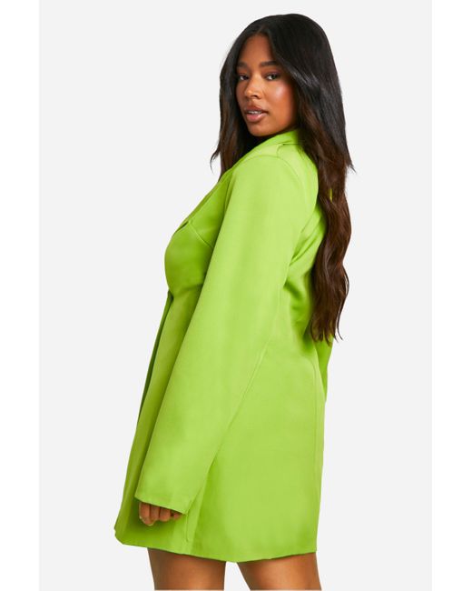 Boohoo Green Plus Woven Drape Detail Blazer Dress