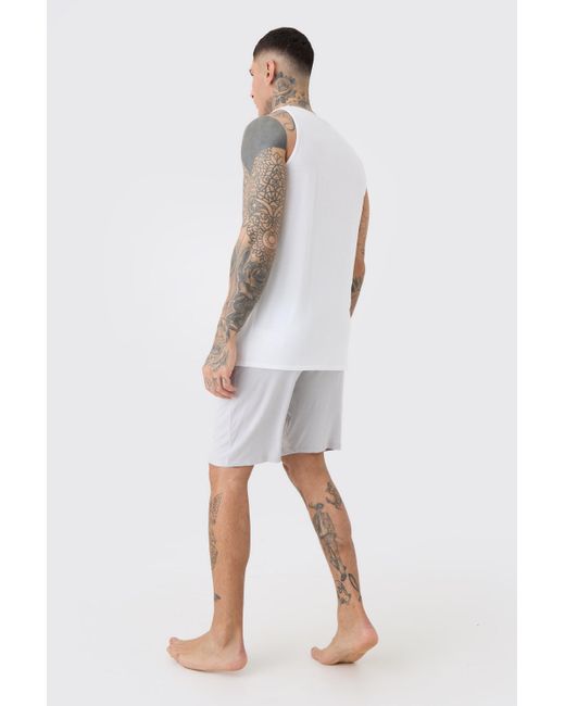 BoohooMAN White Tall Premium Modal Mix Lounge Vest for men
