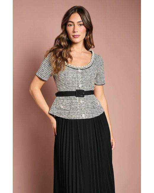 Coast Multicolor Tweed Bodice With Pleated Georgette Skirt And Diamante Trim