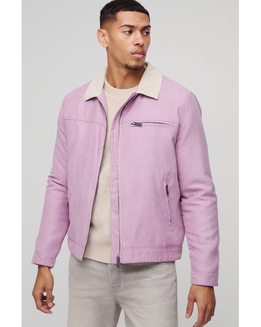 Boohoo Purple Regular Fit Twill Contrast Collar Worker Jacket