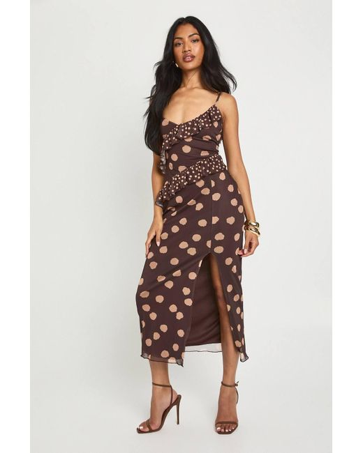 Boohoo White Mixed Polka Dot Ruffle Mesh Maxi Dress