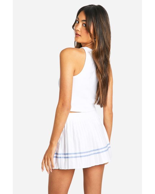 Boohoo White Design Studio Pleated Stripe Tennis Skirt