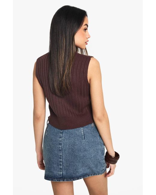 Boohoo Blue Knitted Tie Detail Waistcoat