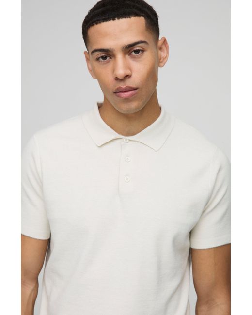 Polo Regular De Punto Con Botones En El Cuello Boohoo de color White